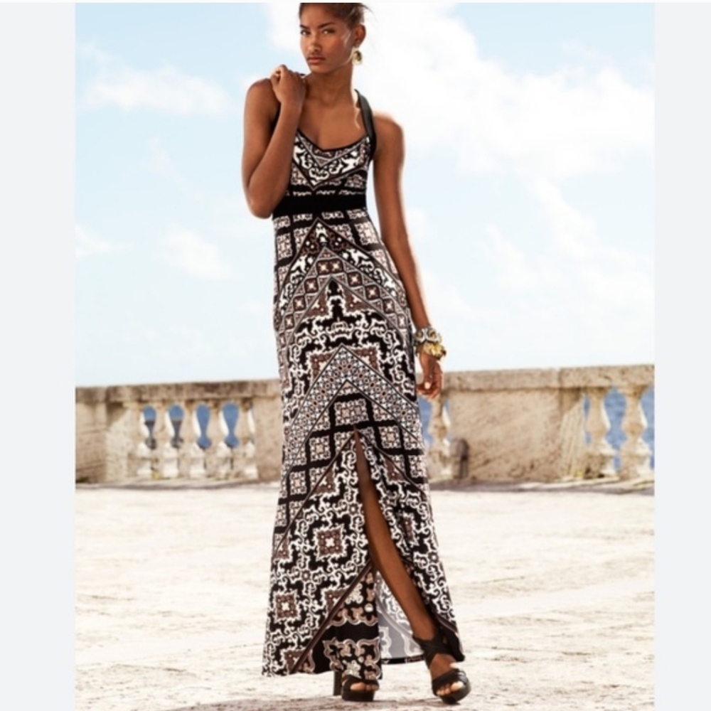 White House Black Market Maxi Dress Size S Black White Tan Print Sleeveless